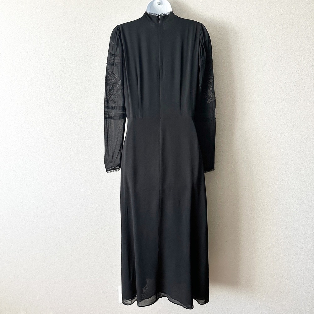 Reformation Adelia Black Mock Neck European Gothic Dark Boho Midi Dress Size 6 - Picture 6 of 11